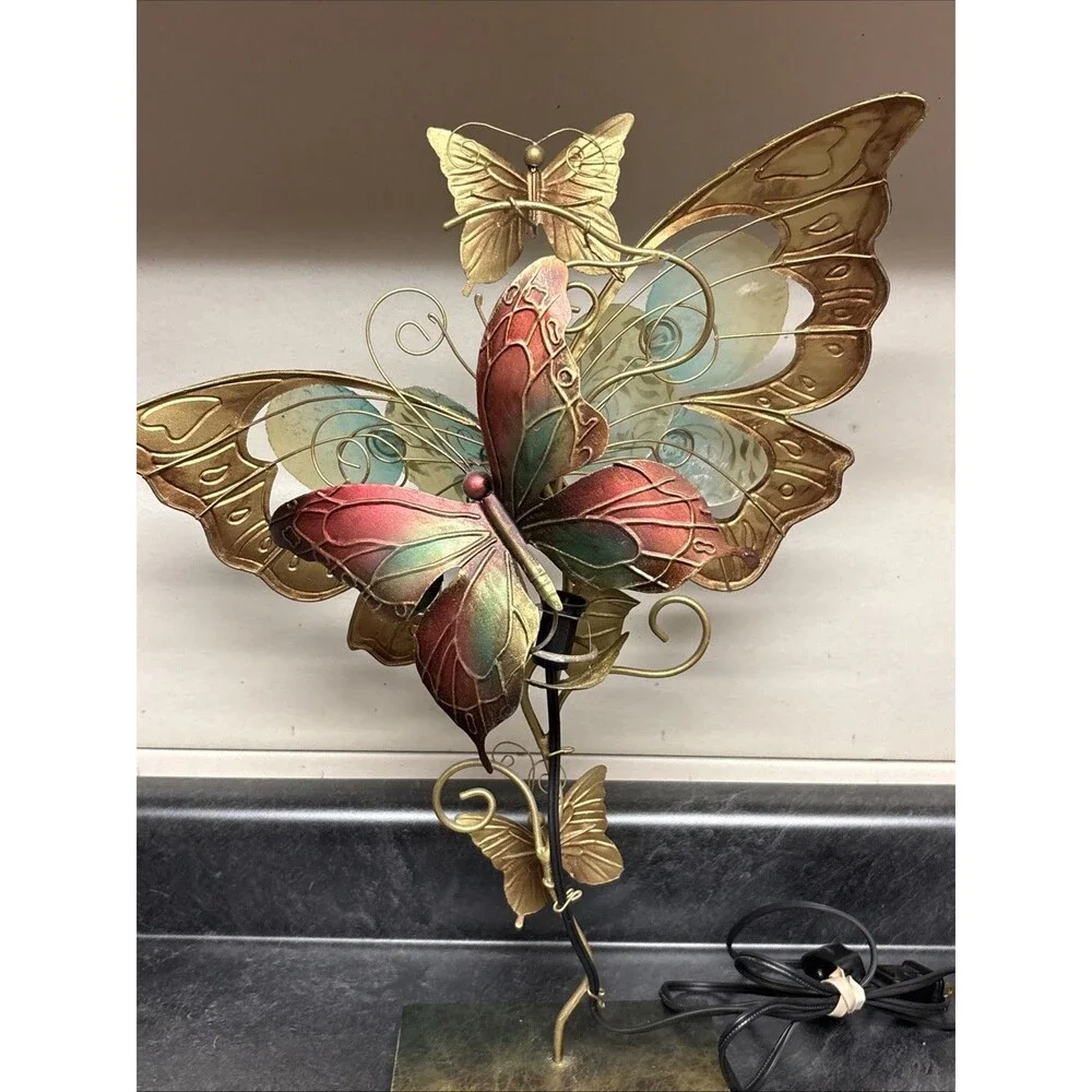 Pier 1 Imports Mariposa Accent Lamp Multicolor W/ Capiz Shells & Butterflies 18”